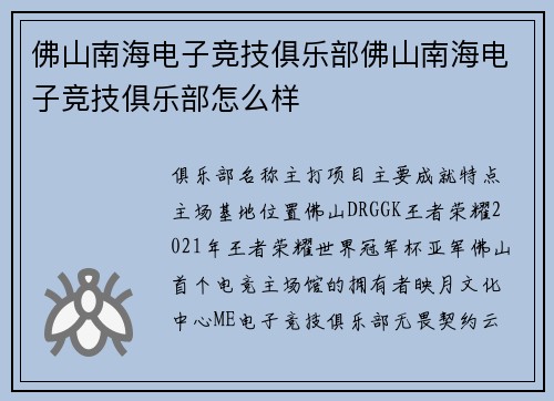 佛山南海电子竞技俱乐部佛山南海电子竞技俱乐部怎么样